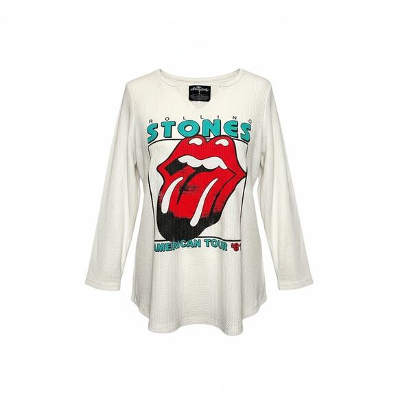 The Rolling Stones Cream Waffle Thermal Oversized Tee Size 2 - Picture 1 of 8